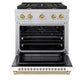 ZLINE Autograph Edition 30 in. 4.2 cu. ft. Paramount Gas Range with 4 Burner Cooktop and Convection Gas Oven in Satin Stainless Steel with White Matte Door and Polished Gold Accents, Open Box-Great Condition
