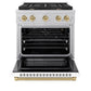 ZLINE Autograph Edition 30 in. 4.2 cu. ft. Paramount Gas Range with 4 Burner Cooktop and Convection Gas Oven in Satin Stainless Steel with White Matte Door and Champagne Bronze Accents, Open Box-Great Condition
