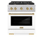ZLINE Autograph Edition 30 in. 4.2 cu. ft. Paramount Gas Range with 4 Burner Cooktop and Convection Gas Oven in Satin Stainless Steel with White Matte Door and Champagne Bronze Accents (SGRSZ-WM-30-CB) front.