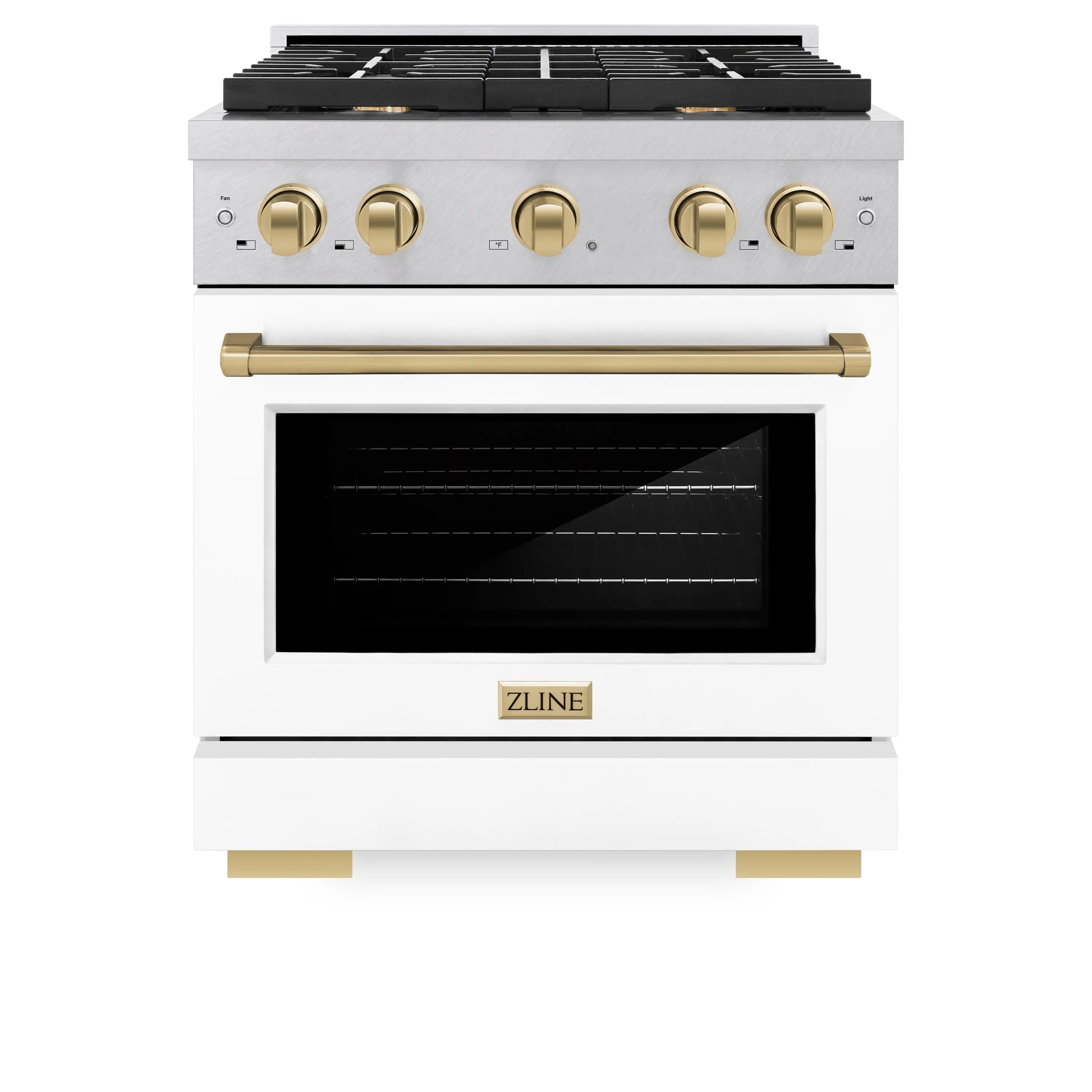 ZLINE Autograph Edition 30 in. 4.2 cu. ft. Paramount Gas Range with 4 Burner Cooktop and Convection Gas Oven in Satin Stainless Steel with White Matte Door and Polished Gold Accents, Open Box-Great Condition