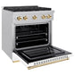 ZLINE Autograph Edition 30 in. 4.2 cu. ft. Paramount Gas Range with 4 Burner Cooktop and Convection Gas Oven in Satin Stainless Steel with White Matte Door and Polished Gold Accents, Open Box-Good Condition