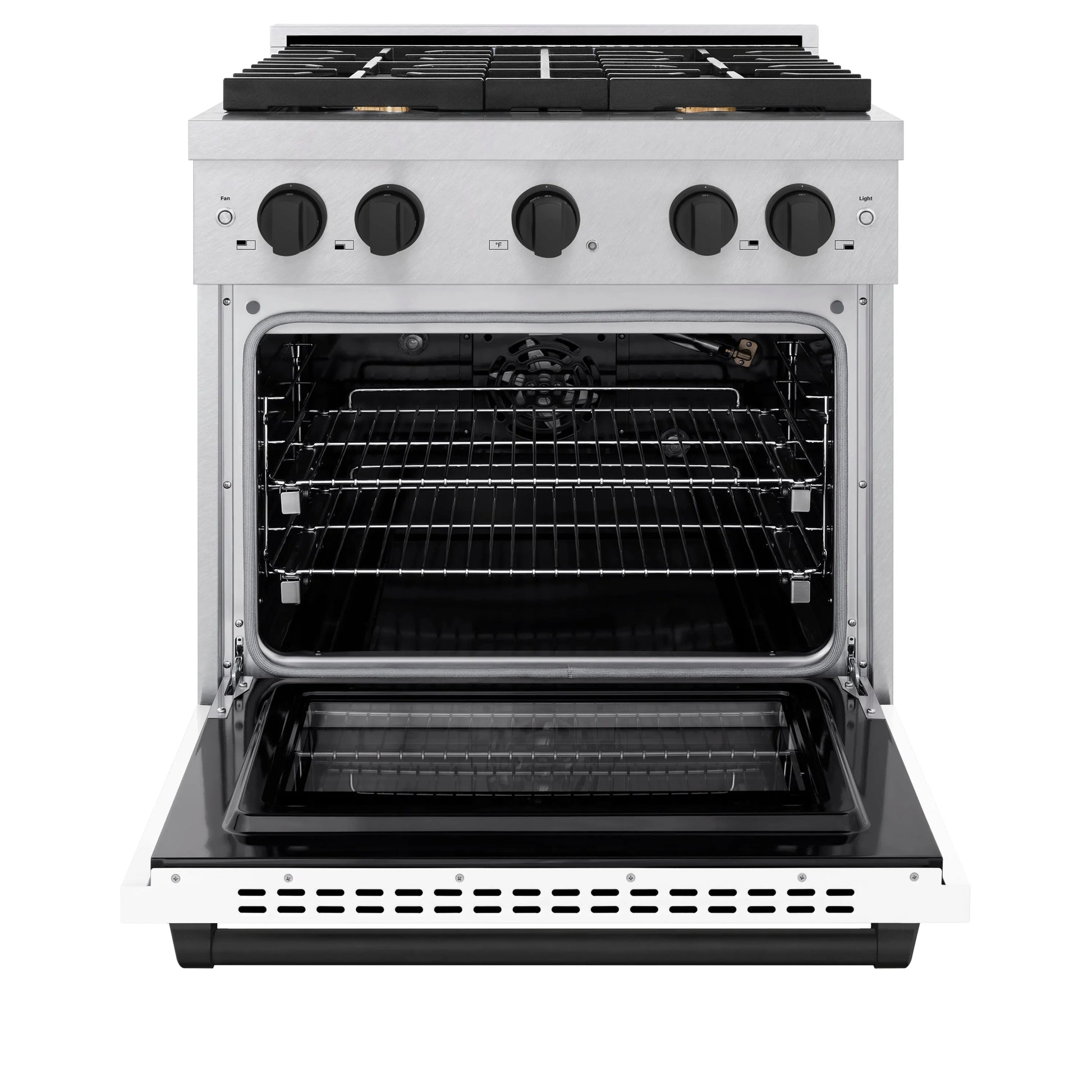 ZLINE Autograph Edition 30 in. 4.2 cu. ft. Paramount Gas Range with 4 Burner Cooktop and Convection Gas Oven in Satin Stainless Steel with White Matte Door and Matte Black Accents, Open Box-Great Condition