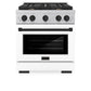 ZLINE Autograph Edition 30 in. 4.2 cu. ft. Paramount Gas Range with 4 Burner Cooktop and Convection Gas Oven in Satin Stainless Steel with White Matte Door and Matte Black Accents (SGRSZ-WM-30-MB) front.