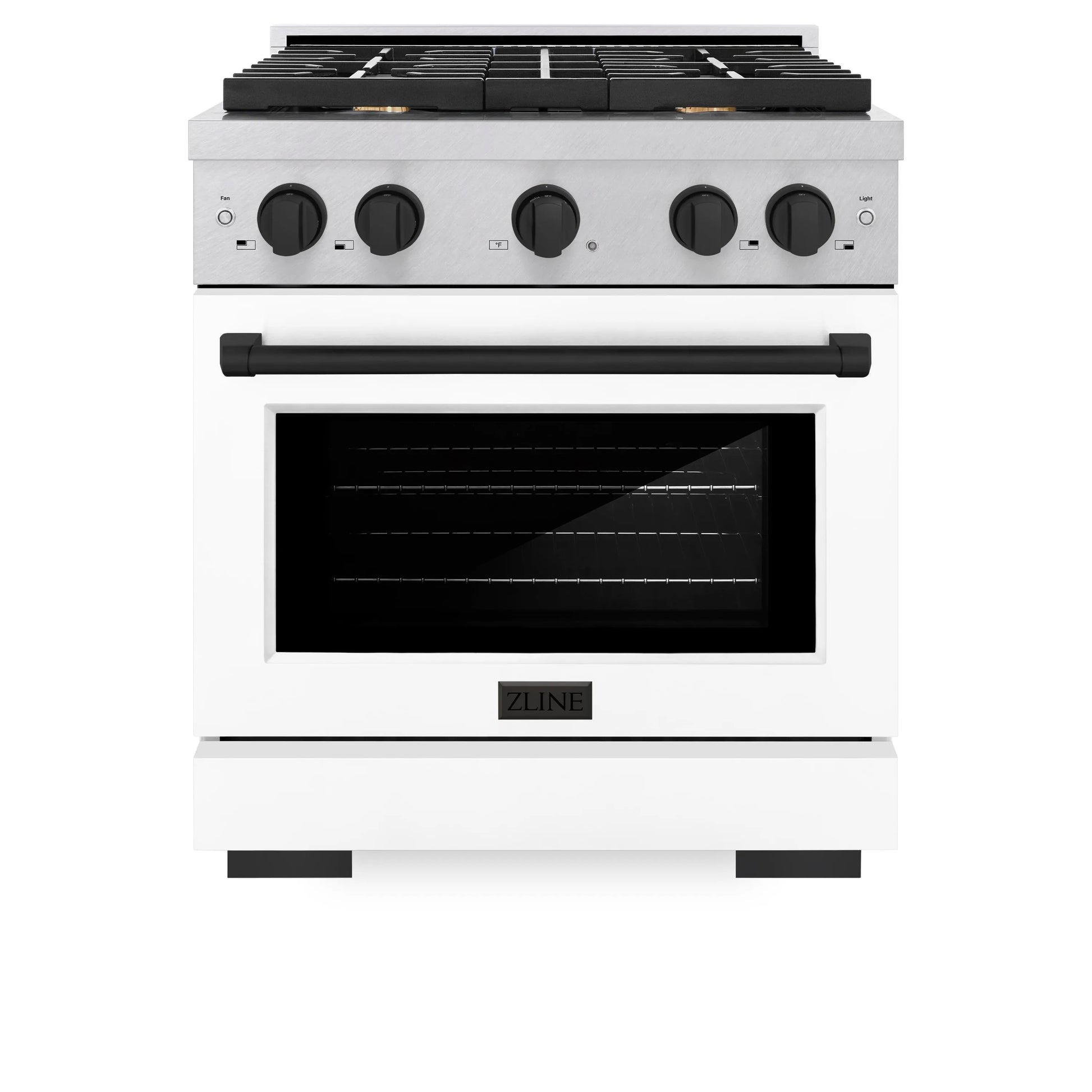ZLINE Autograph Edition 30 in. 4.2 cu. ft. Paramount Gas Range with 4 Burner Cooktop and Convection Gas Oven in Satin Stainless Steel with White Matte Door and Matte Black Accents, Open Box-Great Condition