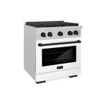 ZLINE Autograph Edition 30 in. 4.2 cu. ft. Paramount Gas Range with 4 Burner Cooktop and Convection Gas Oven in Satin Stainless Steel with White Matte Door and Matte Black Accents, Open Box-Great Condition main image.