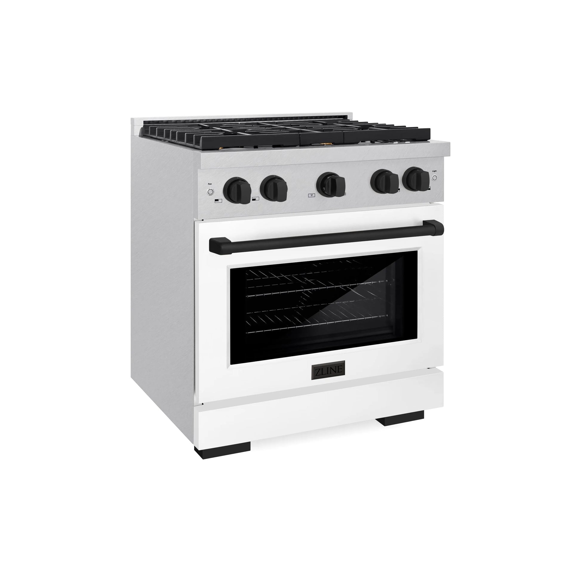 ZLINE Autograph Edition 30 in. 4.2 cu. ft. Paramount Gas Range with 4 Burner Cooktop and Convection Gas Oven in Satin Stainless Steel with White Matte Door and Matte Black Accents, Open Box-Great Condition main image.