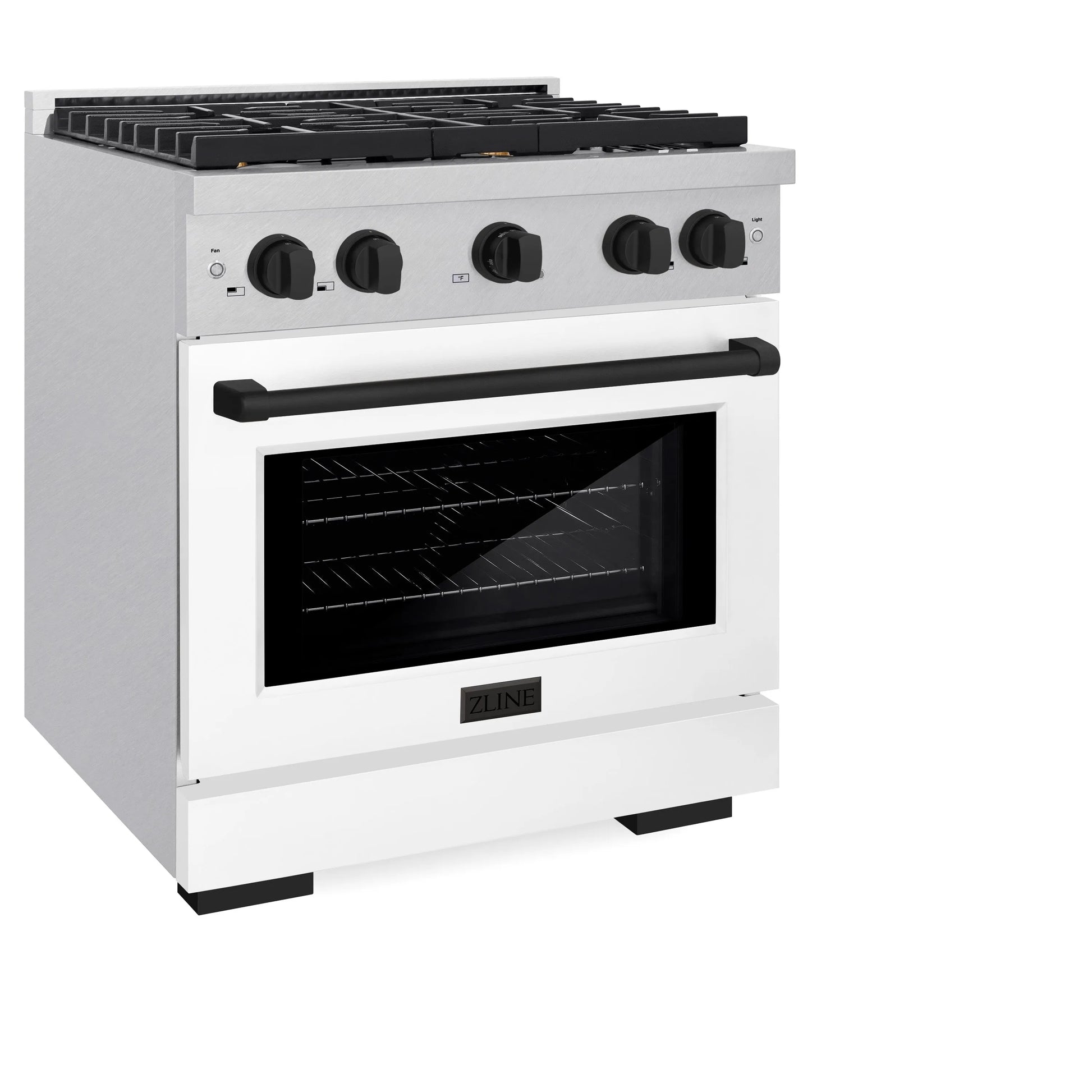 ZLINE Autograph Edition 30 in. 4.2 cu. ft. Paramount Gas Range with 4 Burner Cooktop and Convection Gas Oven in Satin Stainless Steel with White Matte Door and Matte Black Accents, Open Box-Great Condition