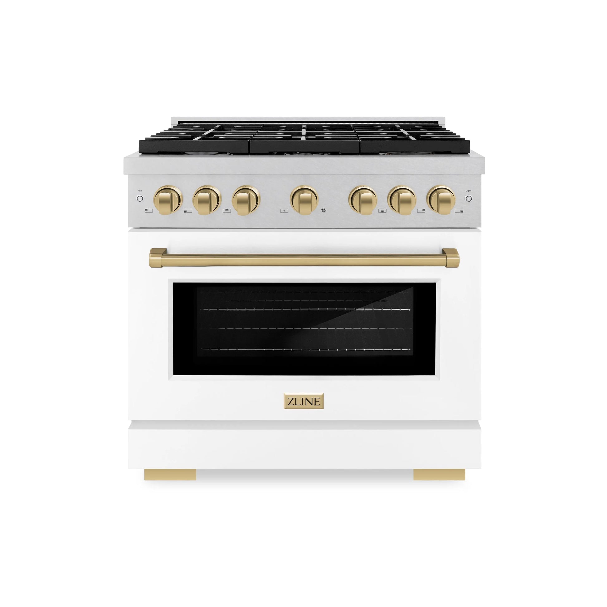 ZLINE Autograph Edition 36 in. 5.2 cu. ft. Paramount Gas Range with 6 Burner Cooktop and Convection Gas Oven in Satin Stainless Steel with White Matte Door and Champagne Bronze Accents, Open Box-Great Condition