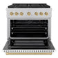 ZLINE Autograph Edition 36 in. 5.2 cu. ft. Paramount Gas Range with 6 Burner Cooktop and Convection Gas Oven in Satin Stainless Steel with White Matte Door and Champagne Bronze Accents, Open Box-Good Condition