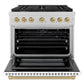 ZLINE Autograph Edition 36 in. 5.2 cu. ft. Paramount Gas Range with 6 Burner Cooktop and Convection Gas Oven in Satin Stainless Steel with White Matte Door and Champagne Bronze Accents, Open Box-Great Condition