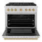 ZLINE Autograph Edition 36 in. 5.2 cu. ft. Paramount Gas Range with 6 Burner Cooktop and Convection Gas Oven in Satin Stainless Steel with White Matte Door and Champagne Bronze Accents, Open Box-Great Condition