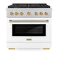 ZLINE Autograph Edition 36 in. 5.2 cu. ft. Paramount Gas Range with 6 Burner Cooktop and Convection Gas Oven in Satin Stainless Steel with White Matte Door and Champagne Bronze Accents, Open Box-Good Condition