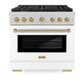 ZLINE Autograph Edition 36 in. 5.2 cu. ft. Paramount Gas Range with 6 Burner Cooktop and Convection Gas Oven in Satin Stainless Steel with White Matte Door and Champagne Bronze Accents, Open Box-Great Condition
