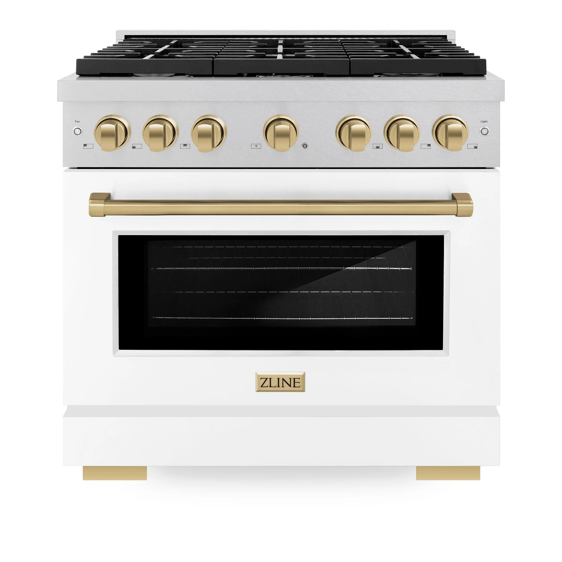 ZLINE Autograph Edition 36 in. 5.2 cu. ft. Paramount Gas Range with 6 Burner Cooktop and Convection Gas Oven in Satin Stainless Steel with White Matte Door and Champagne Bronze Accents, Open Box-Great Condition
