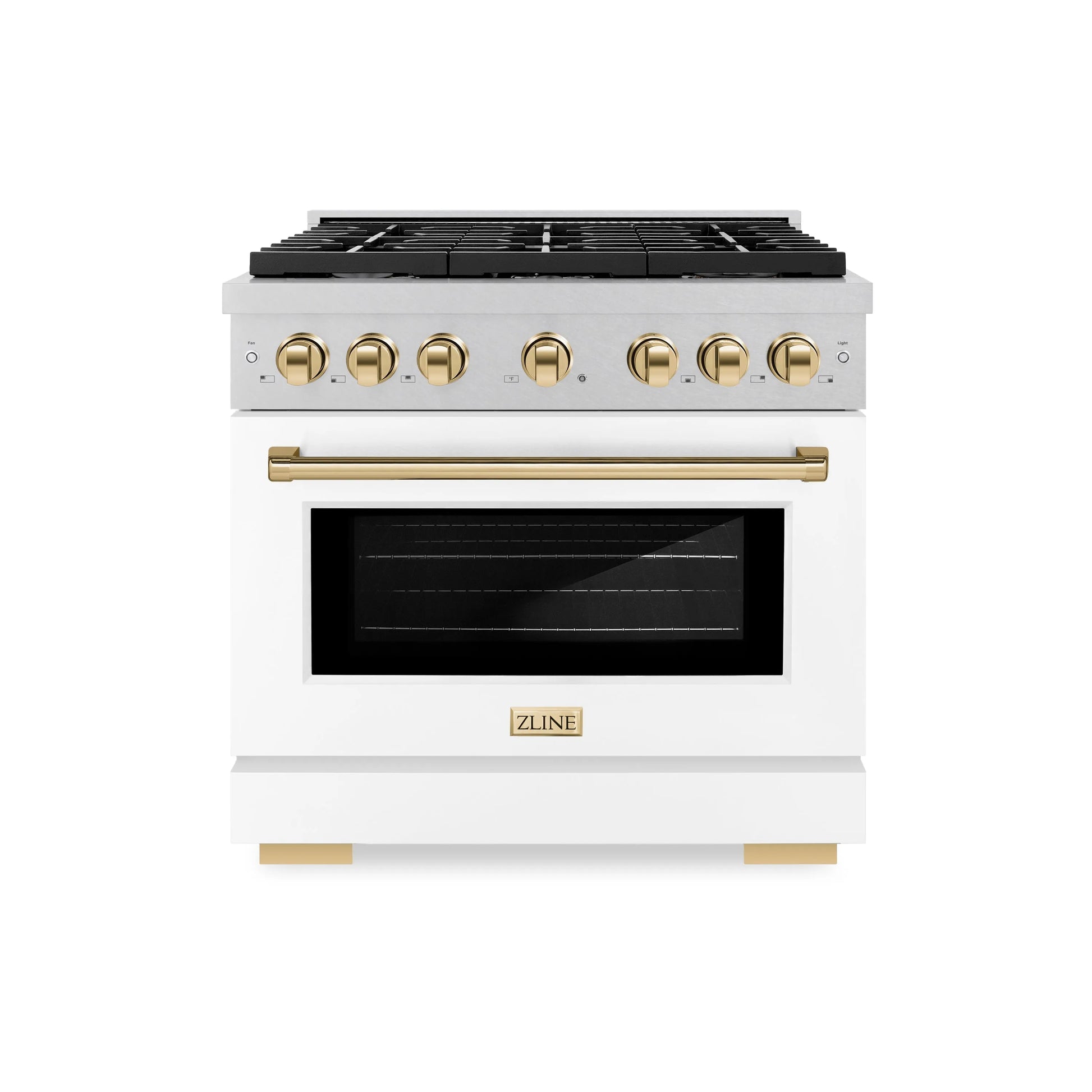 ZLINE Autograph Edition 36 in. 5.2 cu. ft. Paramount Gas Range with 6 Burner Cooktop and Convection Gas Oven in Satin Stainless Steel with White Matte Door and Polished Gold Accents, Open Box-Great Condition