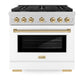 ZLINE Autograph Edition 36 in. 5.2 cu. ft. Paramount Gas Range with 6 Burner Cooktop and Convection Gas Oven in Satin Stainless Steel with White Matte Door and Polished Gold Accents, Open Box-Great Condition