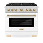 ZLINE Autograph Edition 36 in. 5.2 cu. ft. Paramount Gas Range with 6 Burner Cooktop and Convection Gas Oven in Satin Stainless Steel with White Matte Door and Polished Gold Accents, Open Box-Great Condition