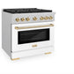 ZLINE Autograph Edition 36 in. 5.2 cu. ft. Paramount Gas Range with 6 Burner Cooktop and Convection Gas Oven in Satin Stainless Steel with White Matte Door and Polished Gold Accents, Open Box-Good Condition