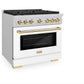 ZLINE Autograph Edition 36 in. 5.2 cu. ft. Paramount Gas Range with 6 Burner Cooktop and Convection Gas Oven in Satin Stainless Steel with White Matte Door and Polished Gold Accents, Open Box-Great Condition