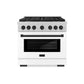 ZLINE Autograph Edition 36 in. 5.2 cu. ft. Paramount Gas Range with 6 Burner Cooktop and Convection Gas Oven in Satin Stainless Steel with White Matte Door and Matte Black Accents, Open Box-Great Condition
