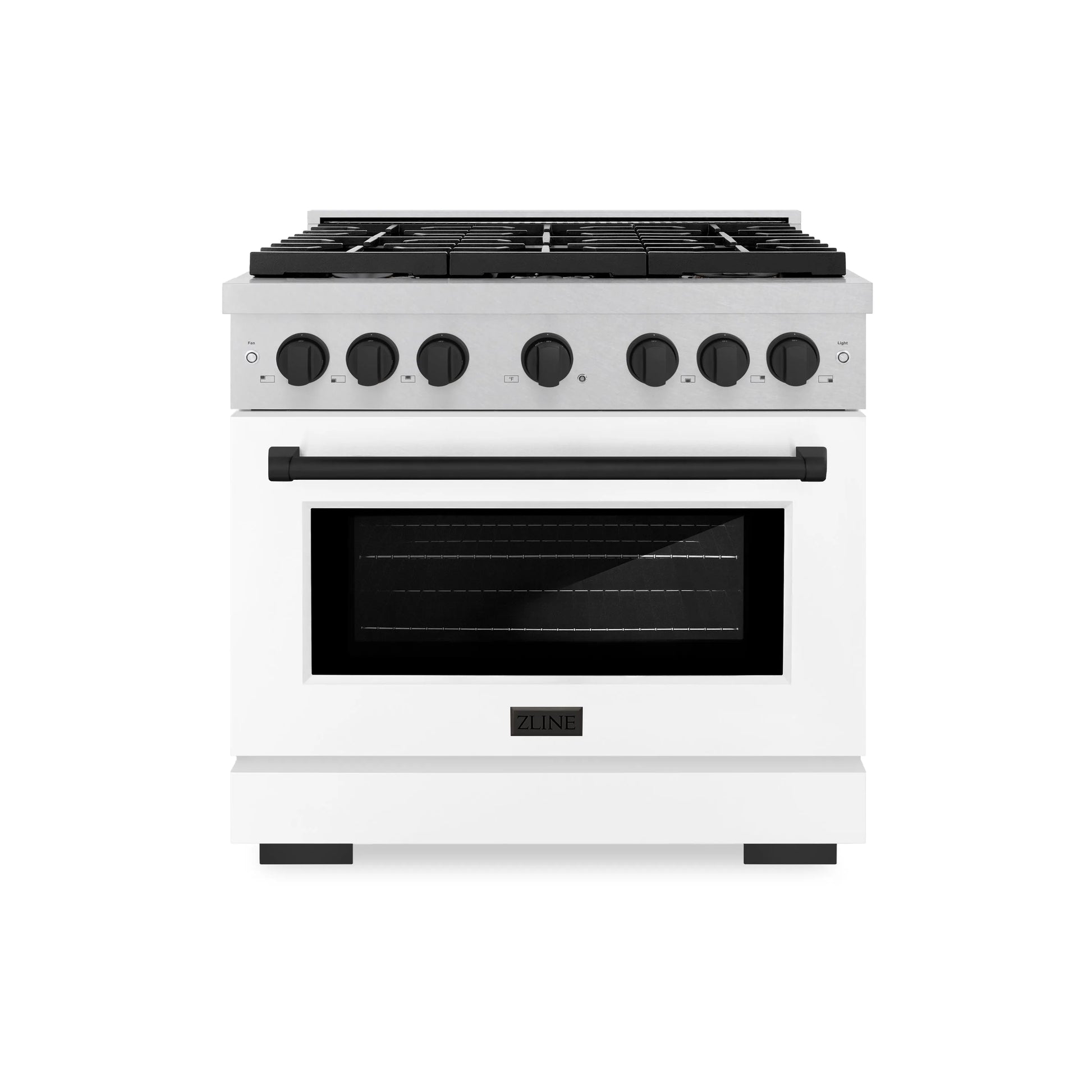 ZLINE Autograph Edition 36 in. 5.2 cu. ft. Paramount Gas Range with 6 Burner Cooktop and Convection Gas Oven in Satin Stainless Steel with White Matte Door and Matte Black Accents, Open Box-Great Condition