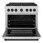 ZLINE Autograph Edition 36 in. 5.2 cu. ft. Paramount Gas Range with 6 Burner Cooktop and Convection Gas Oven in Satin Stainless Steel with White Matte Door and Matte Black Accents (SGRSZ-WM-36-MB) front, oven open.