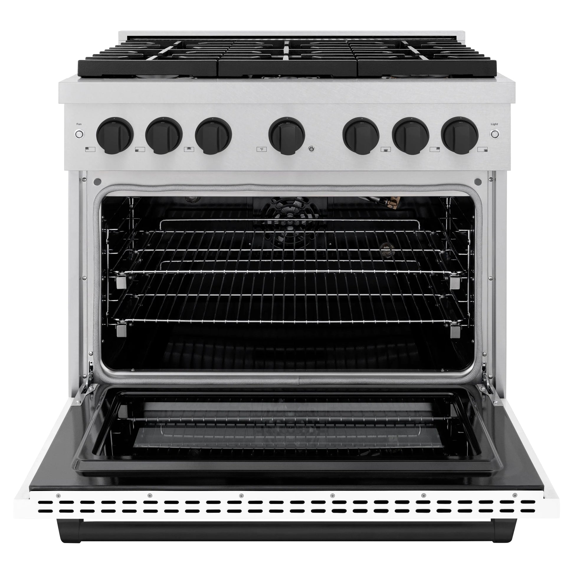 ZLINE Autograph Edition 36 in. 5.2 cu. ft. Paramount Gas Range with 6 Burner Cooktop and Convection Gas Oven in Satin Stainless Steel with White Matte Door and Matte Black Accents, Open Box-Great Condition
