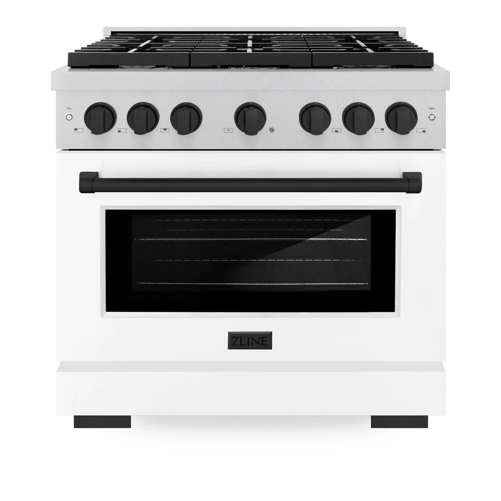 ZLINE Autograph Edition 36 in. 5.2 cu. ft. Paramount Gas Range with 6 Burner Cooktop and Convection Gas Oven in Satin Stainless Steel with White Matte Door and Matte Black Accents, Open Box-Great Condition