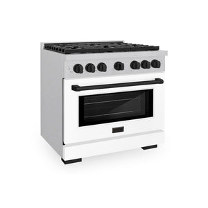 ZLINE Autograph Edition 36 in. 5.2 cu. ft. Paramount Gas Range with 6 Burner Cooktop and Convection Gas Oven in Satin Stainless Steel with White Matte Door and Matte Black Accents, Open Box-Good Condition main image.