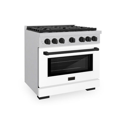 ZLINE Autograph Edition 36 in. 5.2 cu. ft. Paramount Gas Range with 6 Burner Cooktop and Convection Gas Oven in Satin Stainless Steel with White Matte Door and Matte Black Accents, Open Box-Good Condition