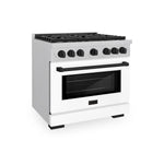 ZLINE Autograph Edition 36 in. 5.2 cu. ft. Paramount Gas Range with 6 Burner Cooktop and Convection Gas Oven in Satin Stainless Steel with White Matte Door and Matte Black Accents, Open Box-Great Condition main image.