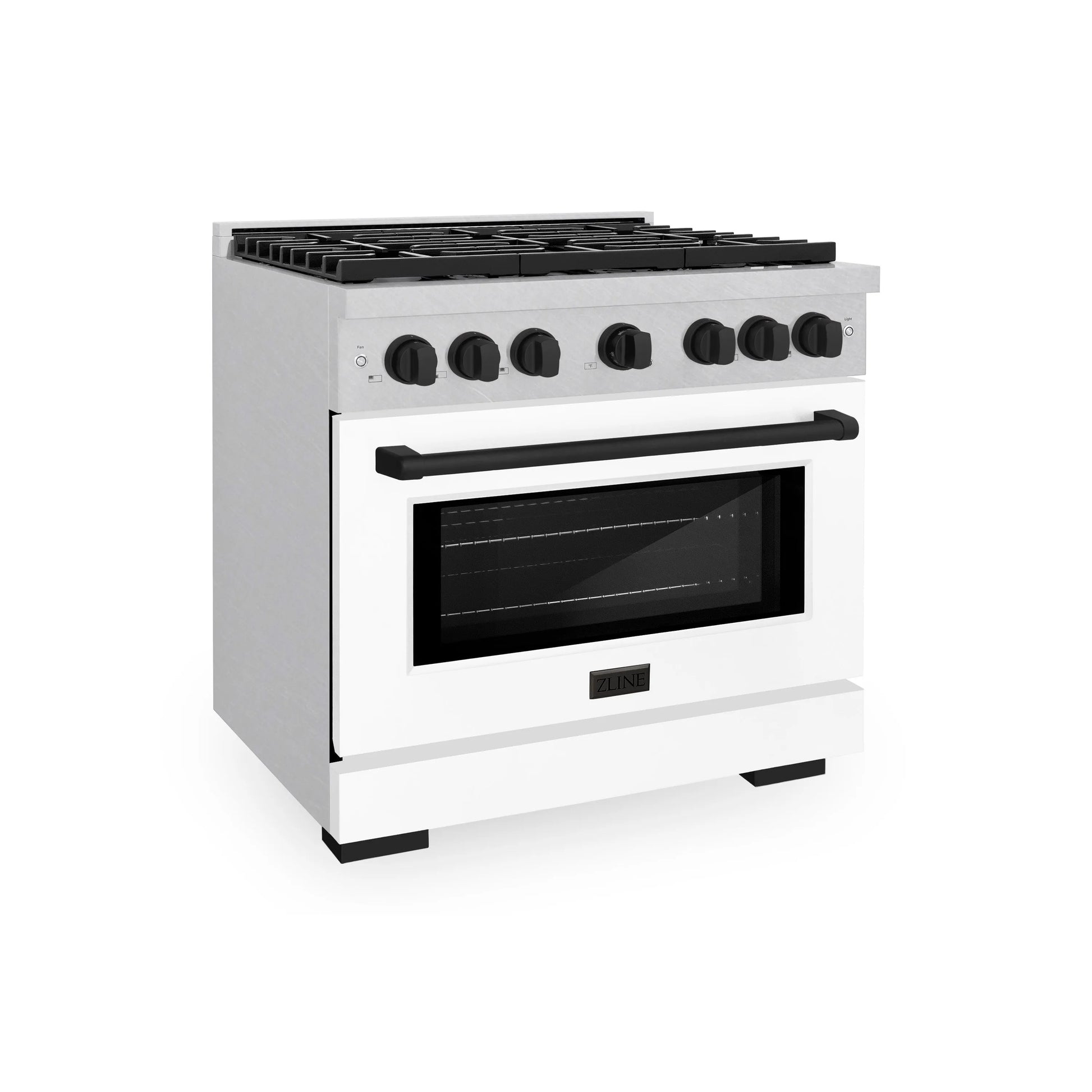 ZLINE Autograph Edition 36 in. 5.2 cu. ft. Paramount Gas Range with 6 Burner Cooktop and Convection Gas Oven in Satin Stainless Steel with White Matte Door and Matte Black Accents, Open Box-Great Condition main image.