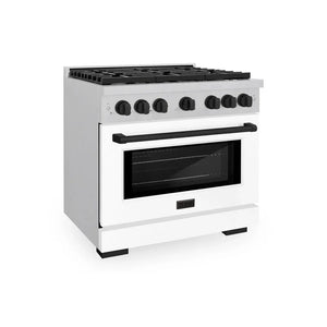 ZLINE Autograph Edition 36 in. 5.2 cu. ft. Paramount Gas Range with 6 Burner Cooktop and Convection Gas Oven in Satin Stainless Steel with White Matte Door and Matte Black Accents, Open Box-Great Condition main image.