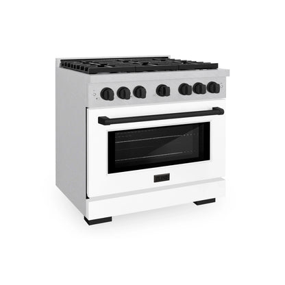 ZLINE Autograph Edition 36 in. 5.2 cu. ft. Paramount Gas Range with 6 Burner Cooktop and Convection Gas Oven in Satin Stainless Steel with White Matte Door and Matte Black Accents, Open Box-Great Condition main image.