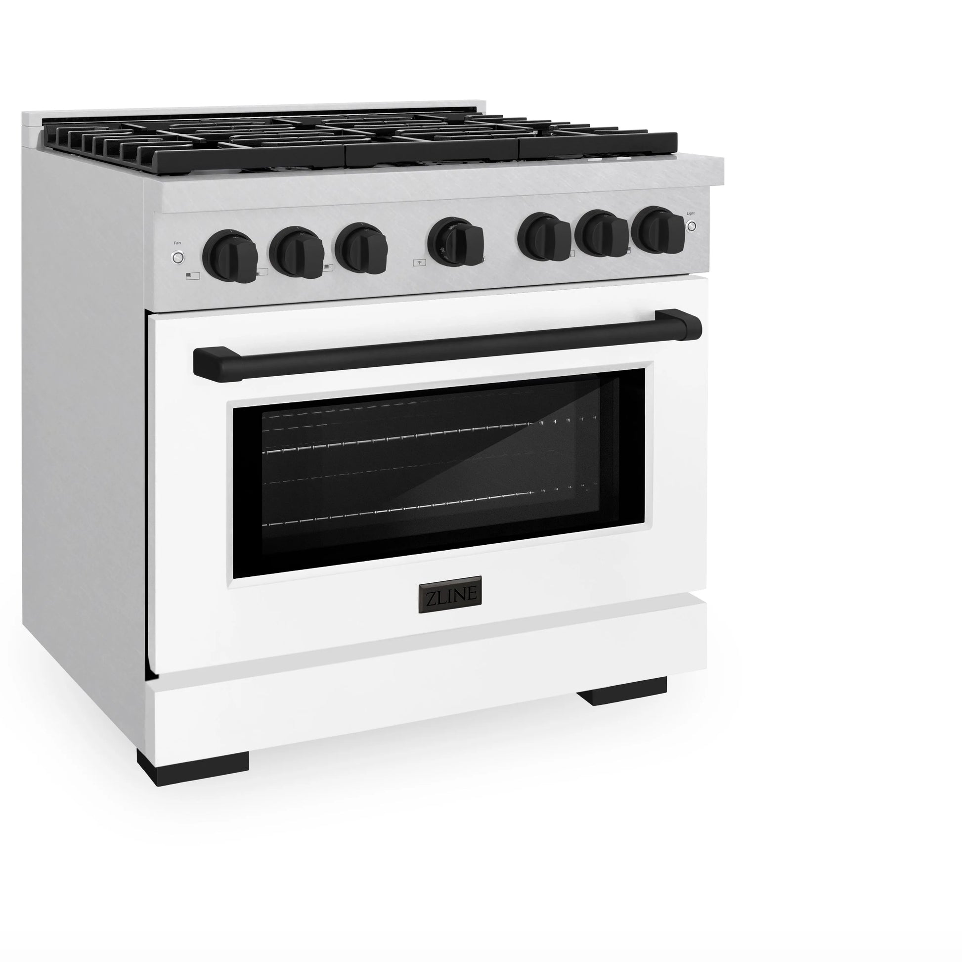 ZLINE Autograph Edition 36 in. 5.2 cu. ft. Paramount Gas Range with 6 Burner Cooktop and Convection Gas Oven in Satin Stainless Steel with White Matte Door and Matte Black Accents, Open Box-Great Condition