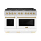ZLINE Autograph Edition 48 in. 6.7 cu. ft. Paramount Double Oven Gas Range with 8 Burner Cooktop in Satin Stainless Steel with White Matte Doors and Champagne Bronze Accents, Open Box-Great Condition