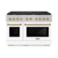 ZLINE Autograph Edition 48 in. 6.7 cu. ft. Paramount Double Oven Gas Range with 8 Burner Cooktop in Satin Stainless Steel with White Matte Doors and Champagne Bronze Accents, Open Box-Great Condition