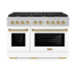 ZLINE Autograph Edition 48 in. 6.7 cu. ft. Paramount Double Oven Gas Range with 8 Burner Cooktop in Satin Stainless Steel with White Matte Doors and Champagne Bronze Accents, Open Box-Great Condition
