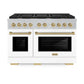 ZLINE Autograph Edition 48 in. 6.7 cu. ft. Paramount Double Oven Gas Range with 8 Burner Cooktop in Satin Stainless Steel with White Matte Doors and Champagne Bronze Accents, Open Box-Great Condition