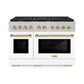 ZLINE Autograph Edition 48 in. 6.7 cu. ft. Paramount Double Oven Gas Range with 8 Burner Cooktop in Satin Stainless Steel with White Matte Doors and Polished Gold Accents, Open Box-Great Condition