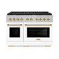 ZLINE Autograph Edition 48 in. 6.7 cu. ft. Paramount Double Oven Gas Range with 8 Burner Cooktop in Satin Stainless Steel with White Matte Doors and Polished Gold Accents, Open Box-Great Condition