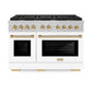 ZLINE Autograph Edition 48 in. 6.7 cu. ft. Paramount Double Oven Gas Range with 8 Burner Cooktop in Satin Stainless Steel with White Matte Doors and Polished Gold Accents, Open Box-Great Condition