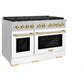 ZLINE Autograph Edition 48 in. 6.7 cu. ft. Paramount Double Oven Gas Range with 8 Burner Cooktop in Satin Stainless Steel with White Matte Doors and Polished Gold Accents (SGRSZ-WM-48-G) side.