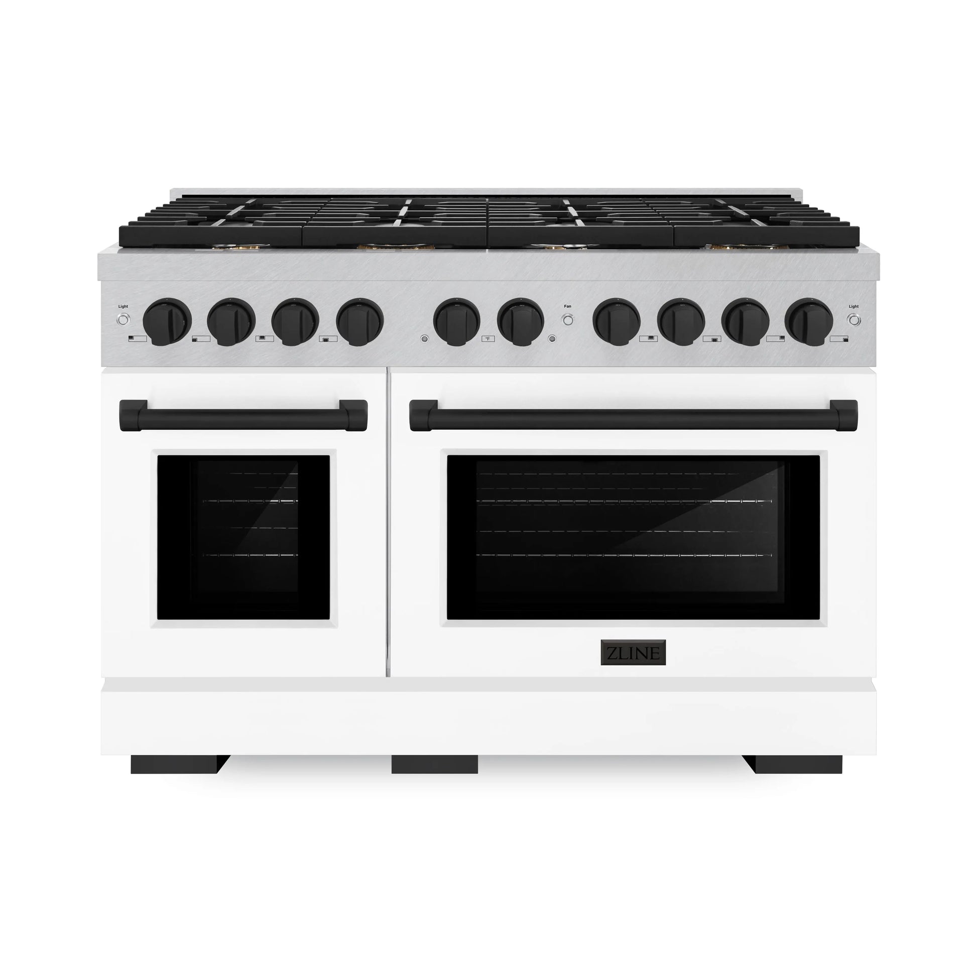 ZLINE Autograph Edition 48 in. 6.7 cu. ft. Paramount Double Oven Gas Range with 8 Burner Cooktop in Satin Stainless Steel with White Matte Doors and Matte Black Accents, Open Box-Great Condition