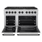 ZLINE Autograph Edition 48 in. 6.7 cu. ft. Paramount Double Oven Gas Range with 8 Burner Cooktop in Satin Stainless Steel with White Matte Doors and Matte Black Accents (SGRSZ-WM-48-MB) front, oven open.