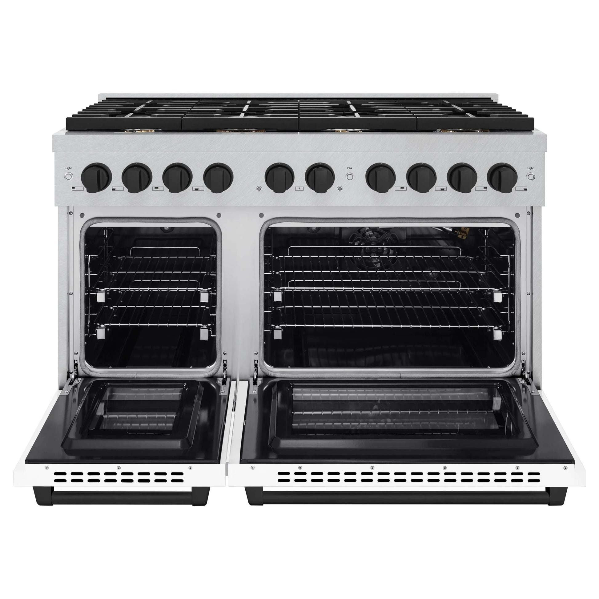 ZLINE Autograph Edition 48 in. 6.7 cu. ft. Paramount Double Oven Gas Range with 8 Burner Cooktop in Satin Stainless Steel with White Matte Doors and Matte Black Accents, Open Box-Great Condition