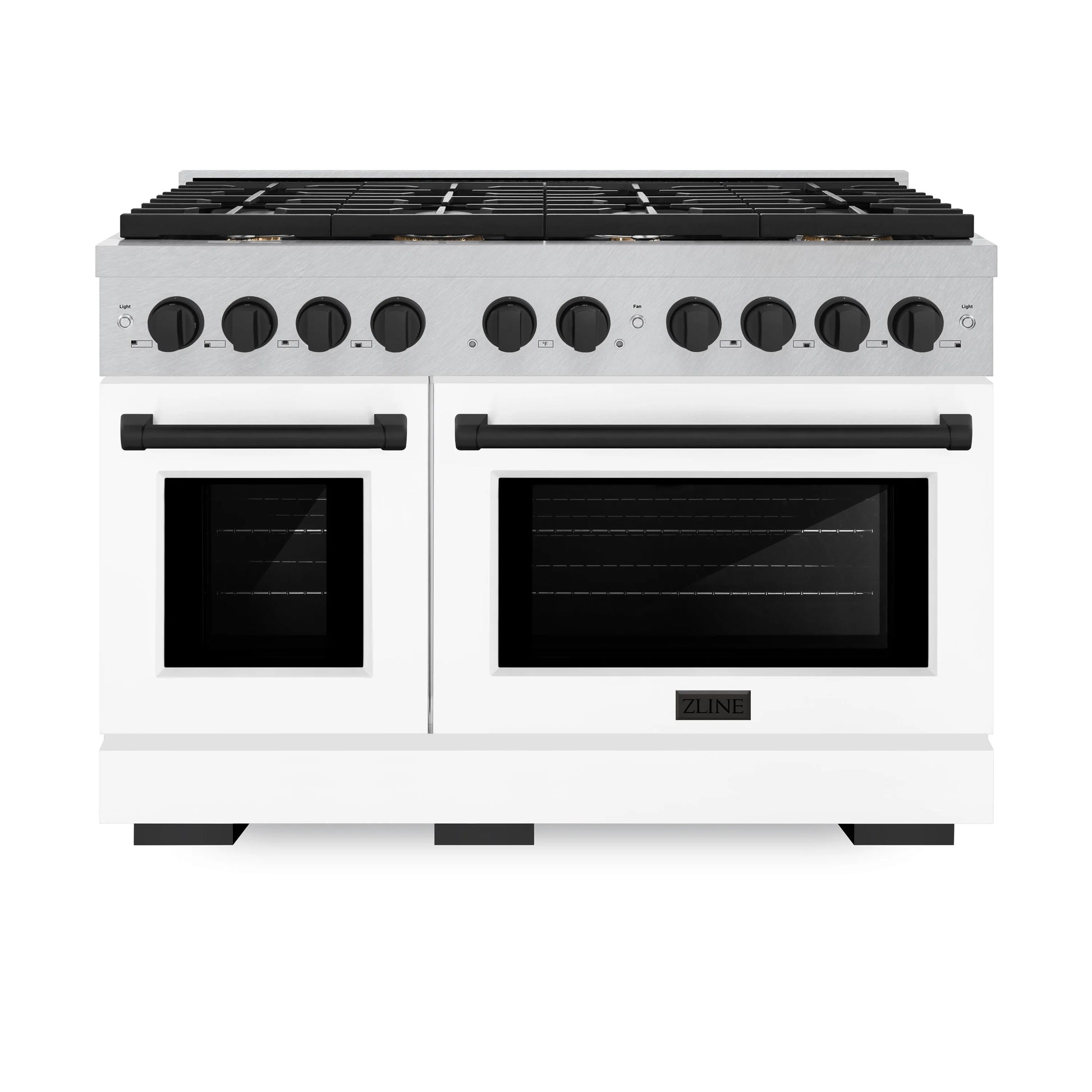 ZLINE Autograph Edition 48 in. 6.7 cu. ft. Paramount Double Oven Gas Range with 8 Burner Cooktop in Satin Stainless Steel with White Matte Doors and Matte Black Accents, Open Box-Great Condition