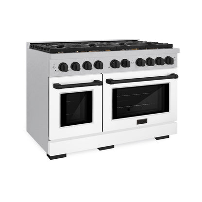 ZLINE Autograph Edition 48 in. 6.7 cu. ft. Paramount Double Oven Gas Range with 8 Burner Cooktop in Satin Stainless Steel with White Matte Doors and Matte Black Accents, Open Box-Good Condition