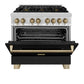 ZLINE Autograph Edition 36 in. 4.6 cu. ft. Legacy Dual Fuel Range with 6 Burner Gas Cooktop and Electric Convection Oven in Stainless Steel with Black Matte Door and Champagne Bronze Accents, Open Box-Good Condition
