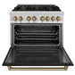 ZLINE Autograph Edition 36 in. 4.6 cu. ft. Legacy Dual Fuel Range with 6 Burner Gas Cooktop and Electric Convection Oven in Stainless Steel with Black Matte Door and Champagne Bronze Accents, Open Box-Great Condition